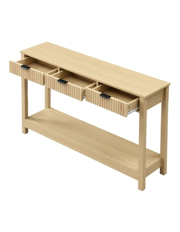 Fluted Console Table with 3 Wooden Drawers, Modern 120cm Entryway Table with Storage Shelf image 5
