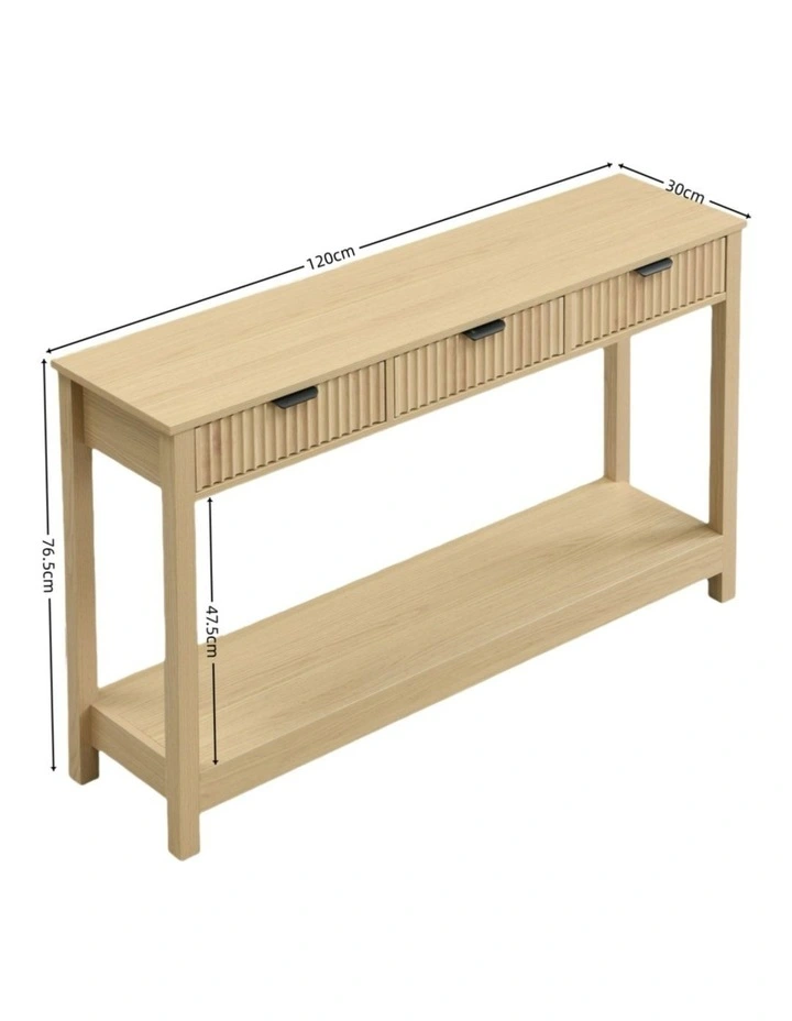 Fluted Console Table with 3 Wooden Drawers, Modern 120cm Entryway Table with Storage Shelf image 6