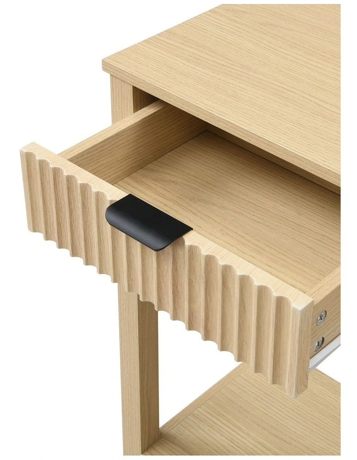 Fluted Console Table with 3 Wooden Drawers, Modern 120cm Entryway Table with Storage Shelf image 7