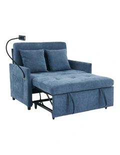 Chenille Sleeper Loveseat with Phone Holder, 3 in 1 Convertible Sofa Bed with Side Pockets