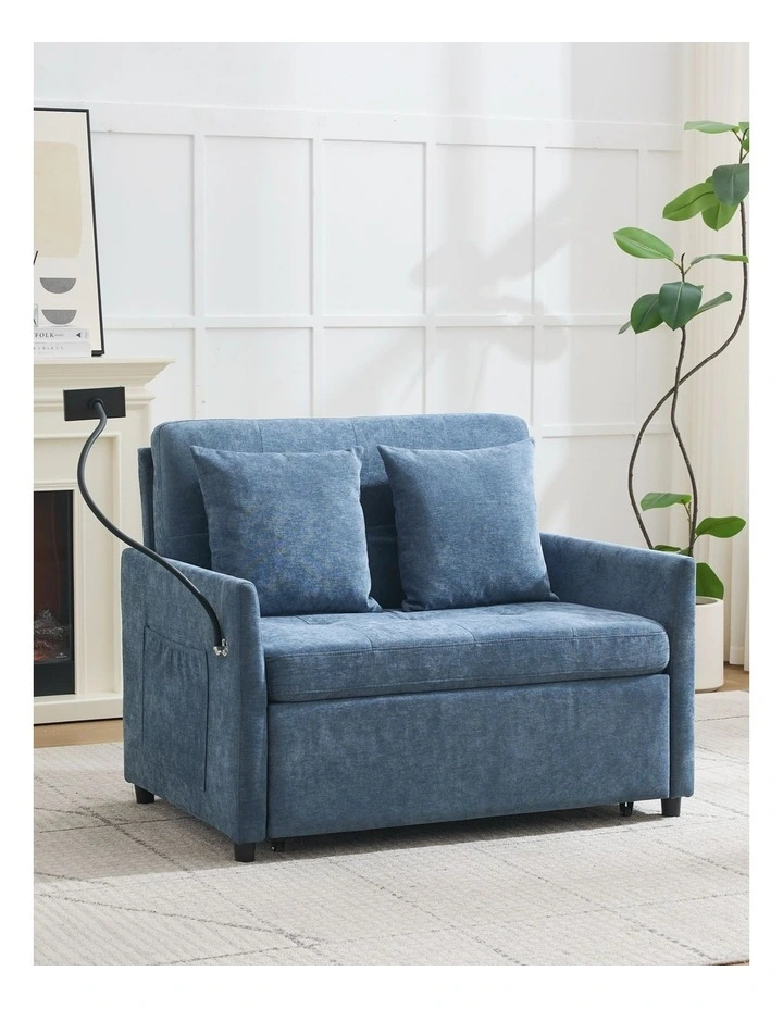 Chenille Sleeper Loveseat with Phone Holder, 3 in 1 Convertible Sofa Bed with Side Pockets image 2