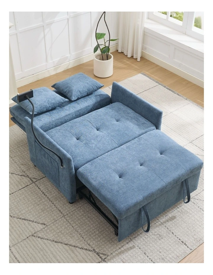 Chenille Sleeper Loveseat with Phone Holder, 3 in 1 Convertible Sofa Bed with Side Pockets image 3