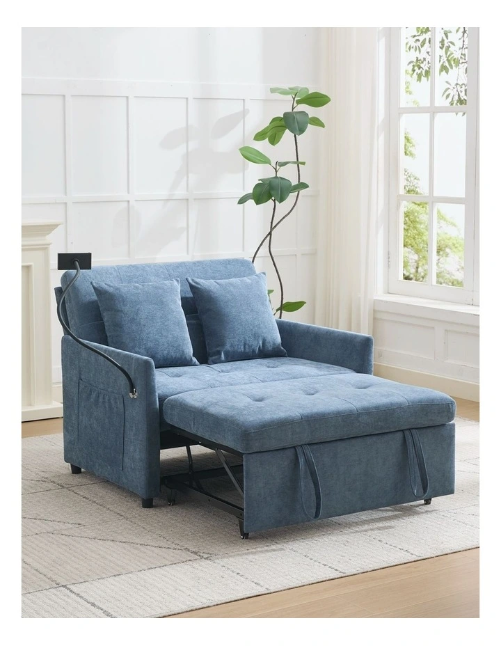 Chenille Sleeper Loveseat with Phone Holder, 3 in 1 Convertible Sofa Bed with Side Pockets image 4