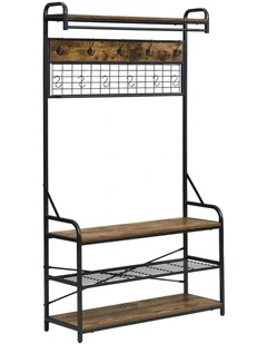 Homfurn 5-in-1 Entryway Hall Tree With Shoe Bench, Rustic Brown