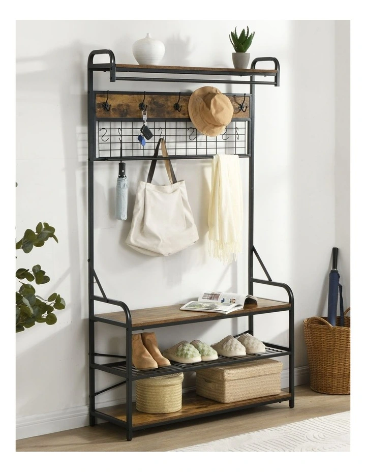 Homfurn 5-in-1 Entryway Hall Tree With Shoe Bench, Rustic Brown image 2