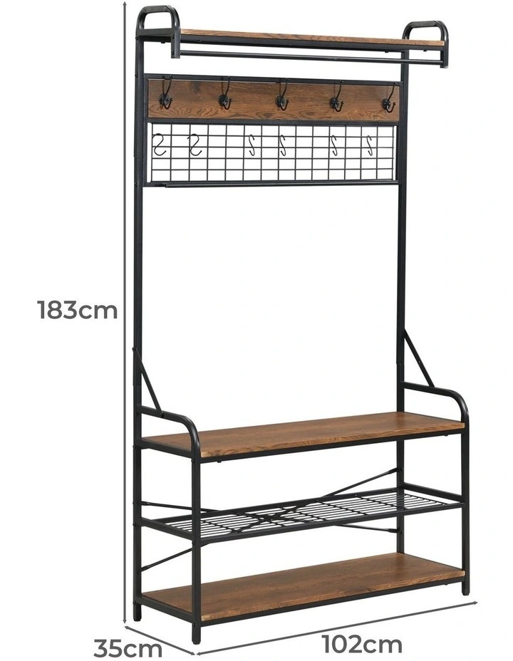 Homfurn 5-in-1 Entryway Hall Tree With Shoe Bench, Rustic Brown image 6