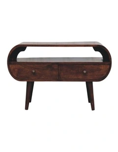 Artisan Furniture Solid Wood Walnut Curved Two Drawer Media Unit, 1 Open Slot. Brown