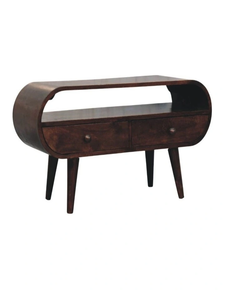 Artisan Furniture Solid Wood Walnut Curved Two Drawer Media Unit, 1 Open Slot. Brown image 3
