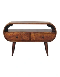 Artisan Furniture Solid Wood Chestnut Circular TV Stand, 2 Drawers & 1 Open Slot, Brown