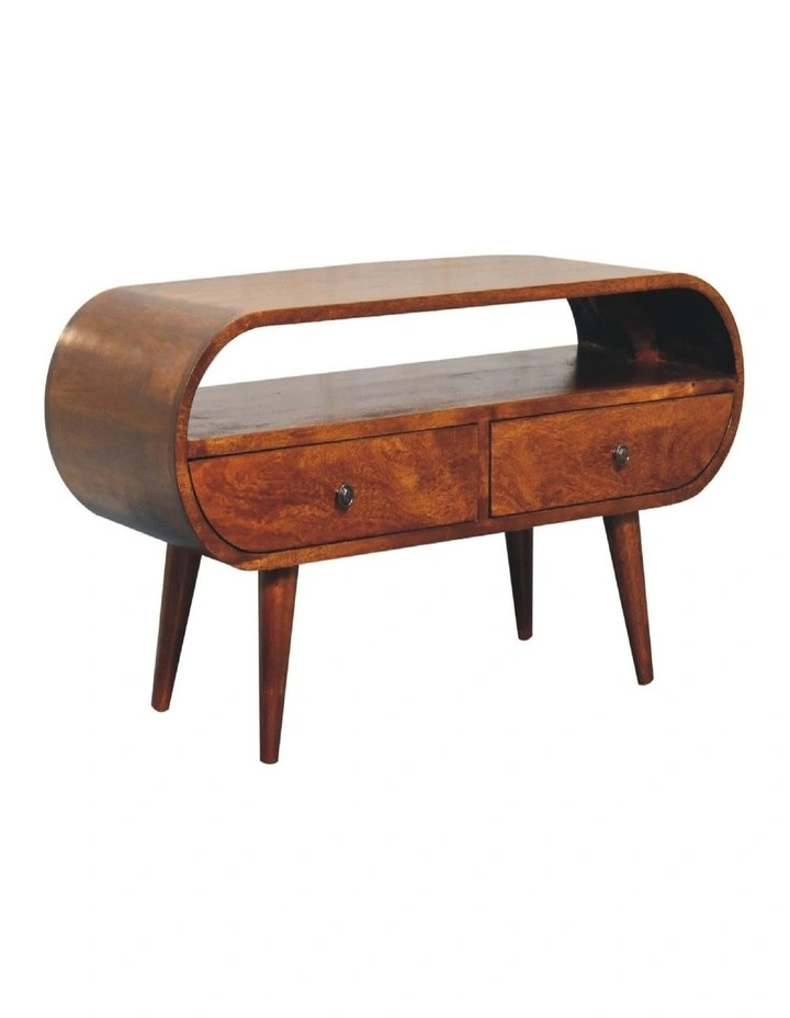 Artisan Furniture Solid Wood Chestnut Circular TV Stand, 2 Drawers & 1 Open Slot, Brown image 3
