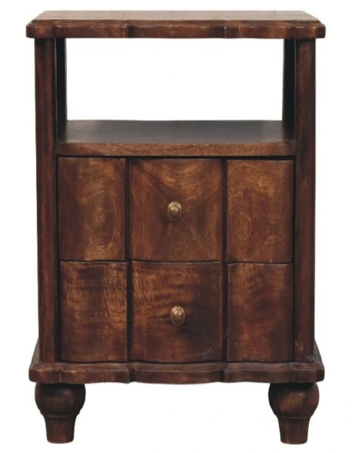 Artisan Furniture Solid Wood 2-Drawer Bedside with Open Shelf, Brown image 1