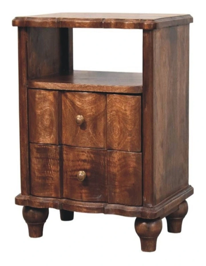 Artisan Furniture Solid Wood 2-Drawer Bedside with Open Shelf, Brown image 3