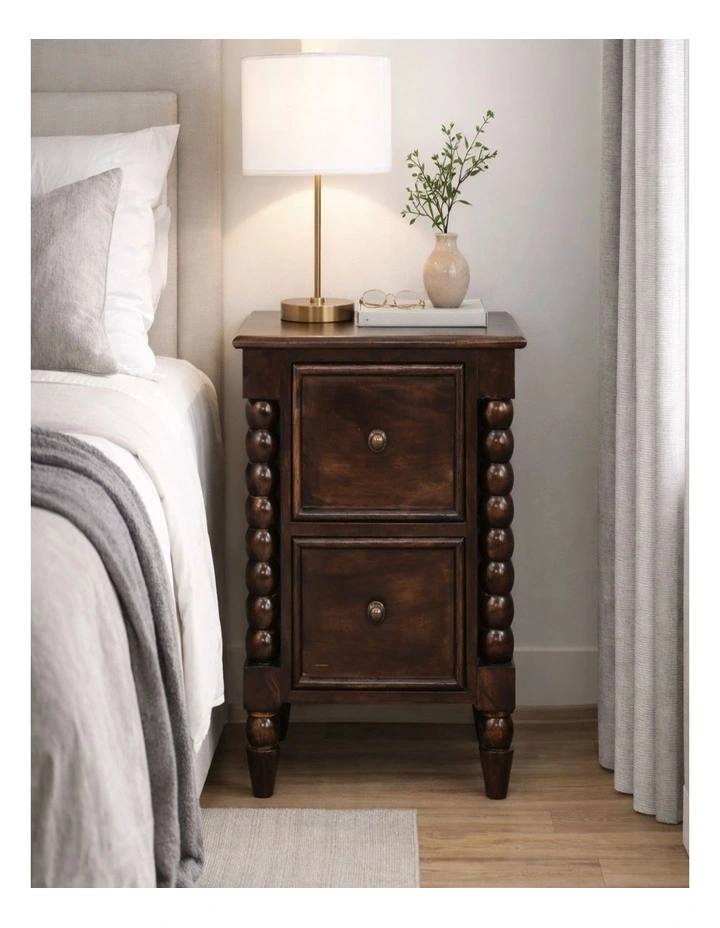 Artisan Furniture Solid Wood Spindle Duo Bedside, 2 Drawers, Brown image 2
