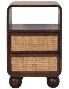 Artisan Furniture Solid wood California Walnut Rattan Bedside, 2 Drawers & 1 Open Slot, Brown