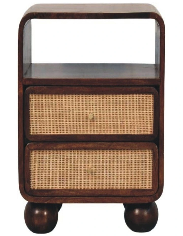 Artisan Furniture Solid wood California Walnut Rattan Bedside, 2 Drawers & 1 Open Slot, Brown image 1