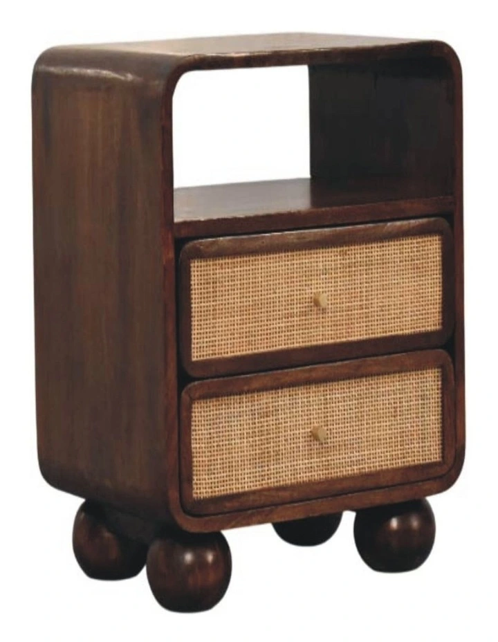 Artisan Furniture Solid wood California Walnut Rattan Bedside, 2 Drawers & 1 Open Slot, Brown image 3