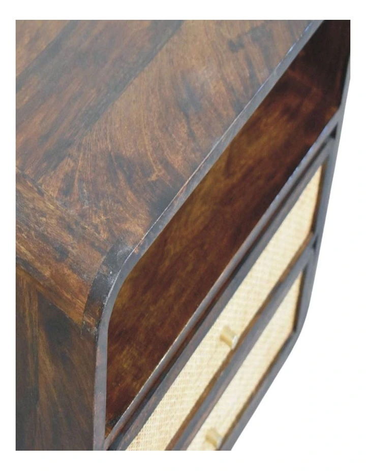 Artisan Furniture Solid wood California Walnut Rattan Bedside, 2 Drawers & 1 Open Slot, Brown image 4