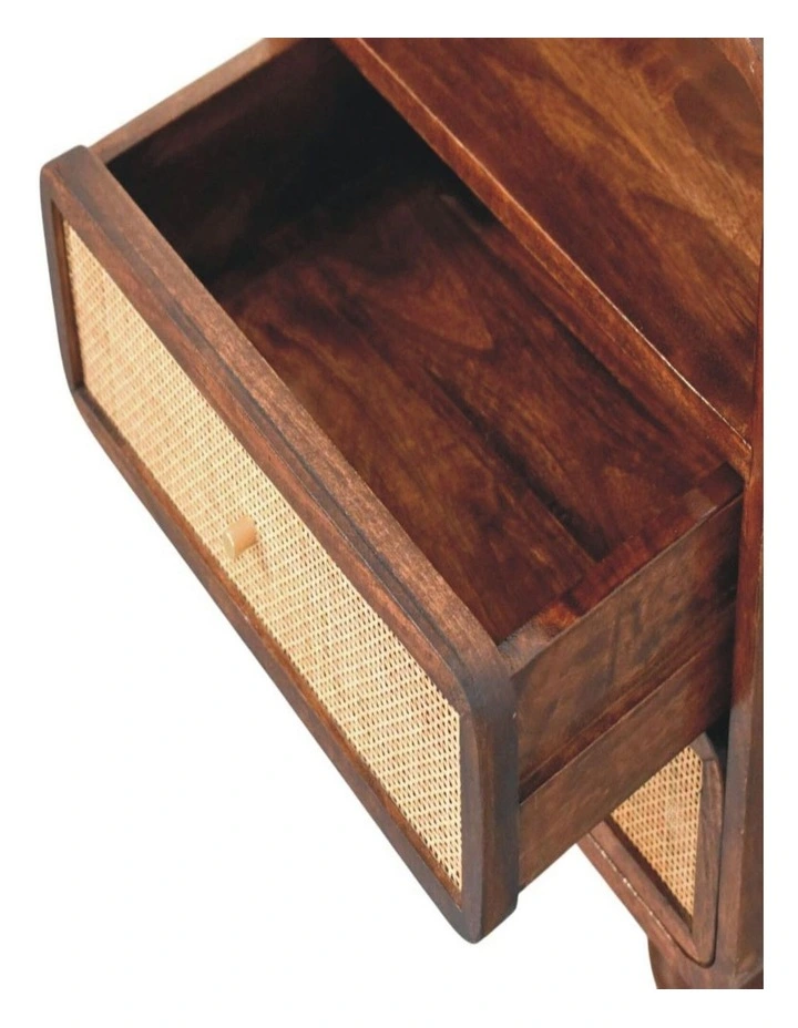 Artisan Furniture Solid wood California Walnut Rattan Bedside, 2 Drawers & 1 Open Slot, Brown image 5