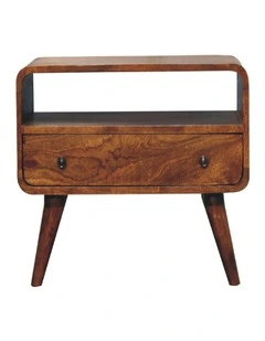 Artisan Furniture Solid Wood Mini Chestnut Curved Media Unit, 1 Drawer & 1 Open Slot, Brown