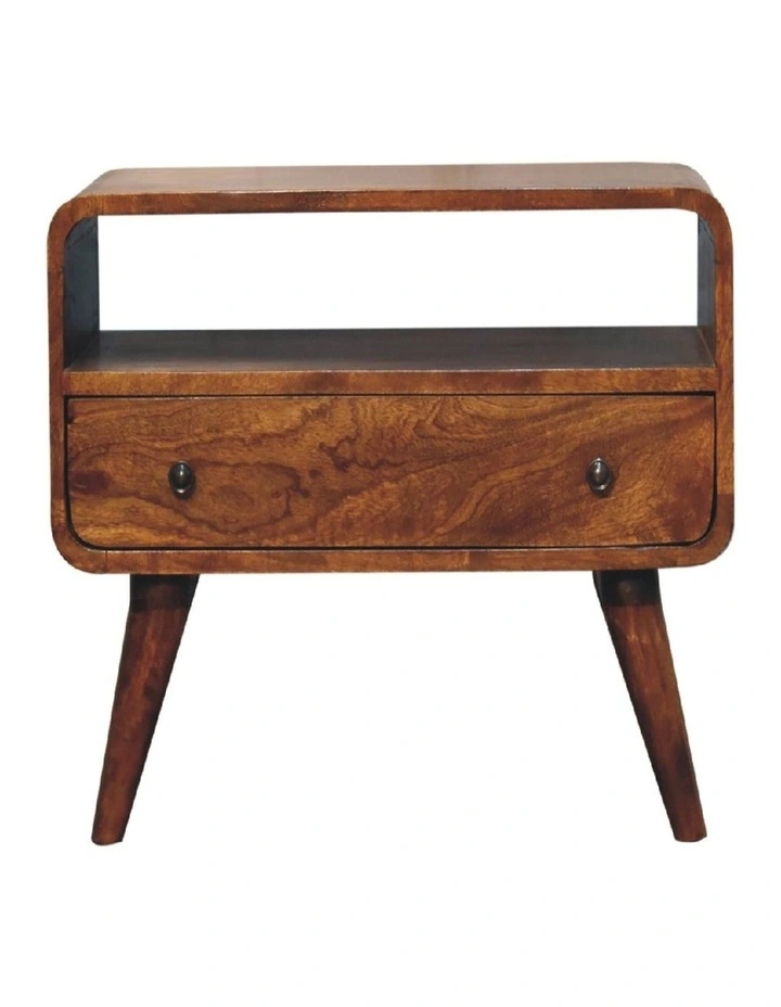 Artisan Furniture Solid Wood Mini Chestnut Curved Media Unit, 1 Drawer & 1 Open Slot, Brown image 1