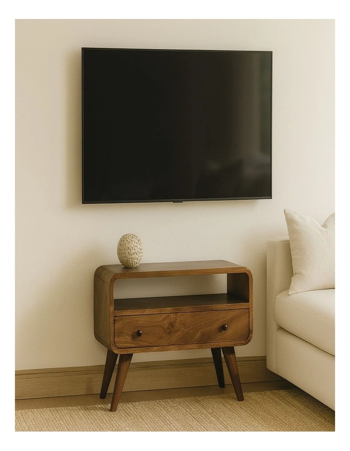 Artisan Furniture Solid Wood Mini Chestnut Curved Media Unit, 1 Drawer & 1 Open Slot, Brown image 2