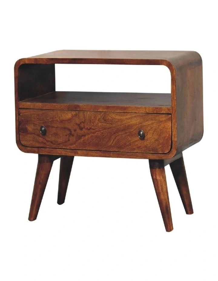 Artisan Furniture Solid Wood Mini Chestnut Curved Media Unit, 1 Drawer & 1 Open Slot, Brown image 3