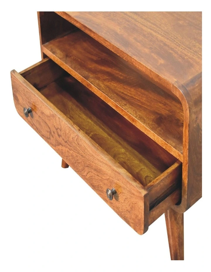 Artisan Furniture Solid Wood Mini Chestnut Curved Media Unit, 1 Drawer & 1 Open Slot, Brown image 5