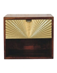 Artisan Furniture Solid Wood Sunburst Wall-Mounted Bedside 1 Drawer 1 Open Shelf Gold And Brown