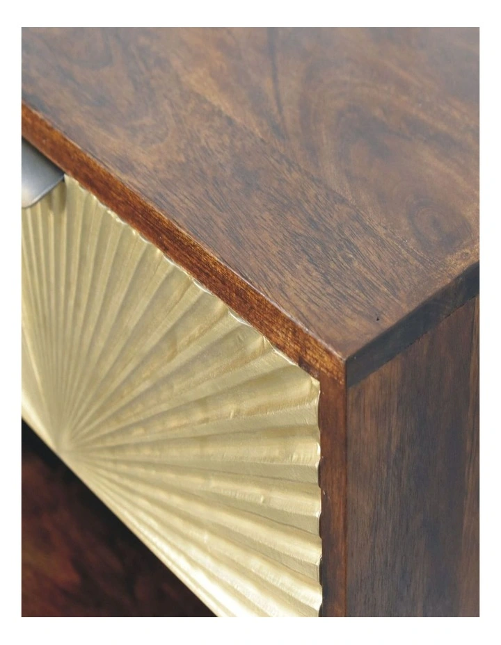 Artisan Furniture Solid Wood Sunburst Wall-Mounted Bedside 1 Drawer 1 Open Shelf Gold And Brown image 4