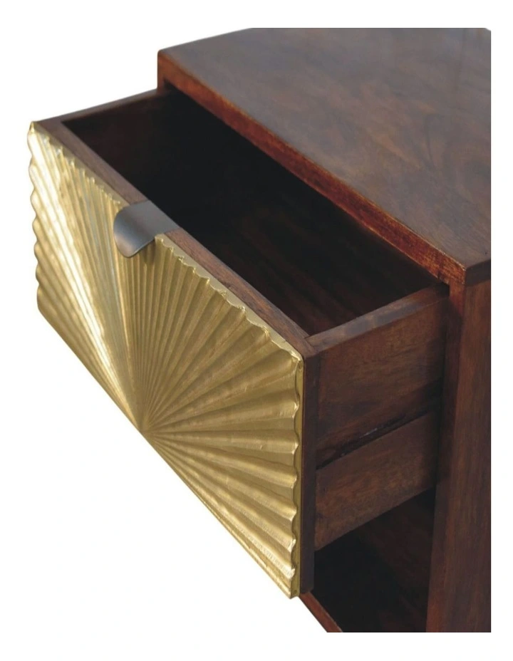 Artisan Furniture Solid Wood Sunburst Wall-Mounted Bedside 1 Drawer 1 Open Shelf Gold And Brown image 5