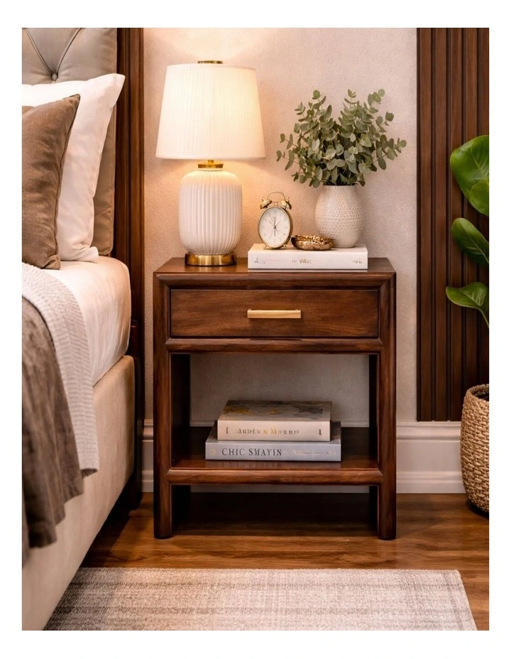 Artisan Furniture Solid Wood California Walnut Open Bedside, 1 Drawer & 1 Open Slot, Brown image 2