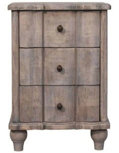 Artisan Furniture Solid Wood Lume Washed Bedside Table,  3 Drawers,  Grey