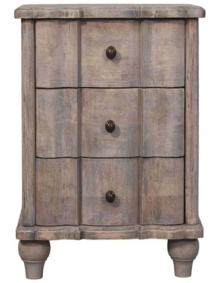 Artisan Furniture Solid Wood Lume Washed Bedside Table,  3 Drawers,  Grey image 1
