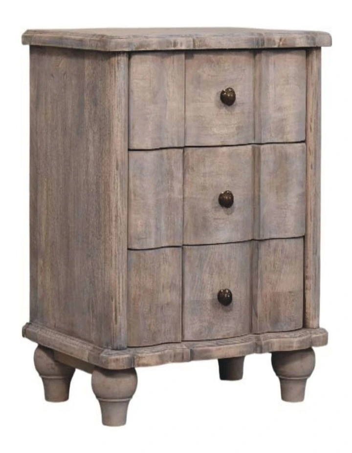 Artisan Furniture Solid Wood Lume Washed Bedside Table,  3 Drawers,  Grey image 3