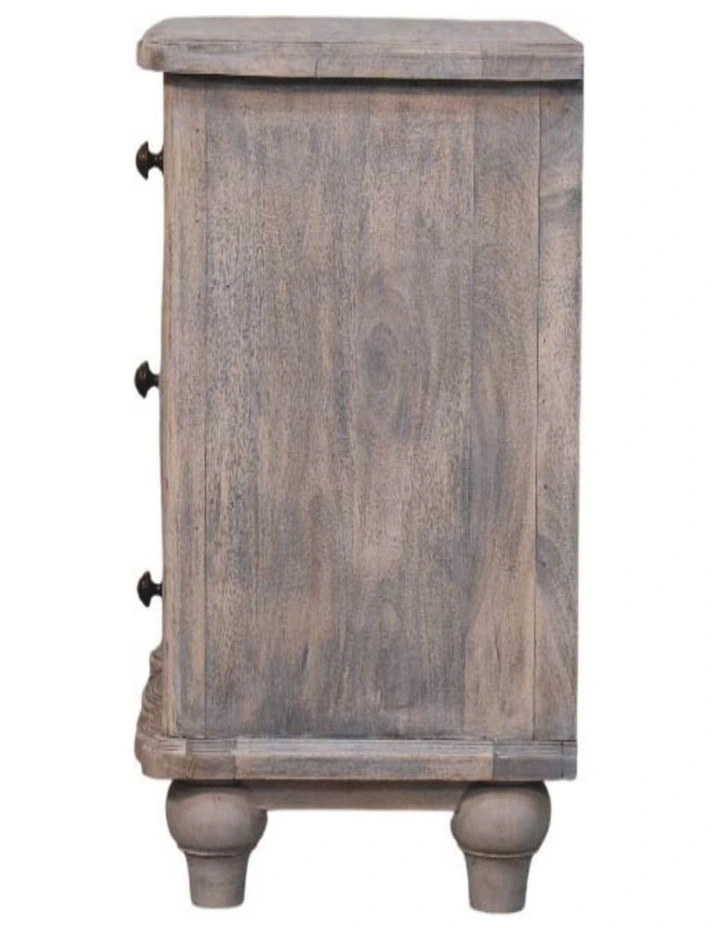 Artisan Furniture Solid Wood Lume Washed Bedside Table,  3 Drawers,  Grey image 6