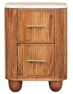 Artisan Furniture Solid Wood Aurora Marble Bedside,  2 Drawers,  Brown & White