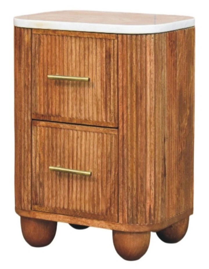 Artisan Furniture Solid Wood Aurora Marble Bedside, 2 Drawers, Brown & White image 3