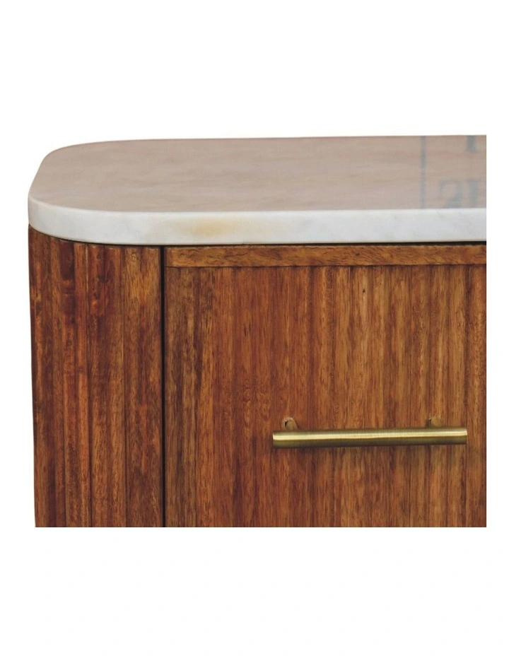 Artisan Furniture Solid Wood Aurora Marble Bedside, 2 Drawers, Brown & White image 4