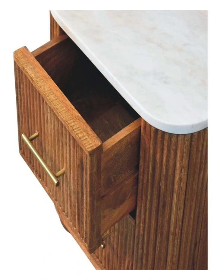 Artisan Furniture Solid Wood Aurora Marble Bedside, 2 Drawers, Brown & White image 5