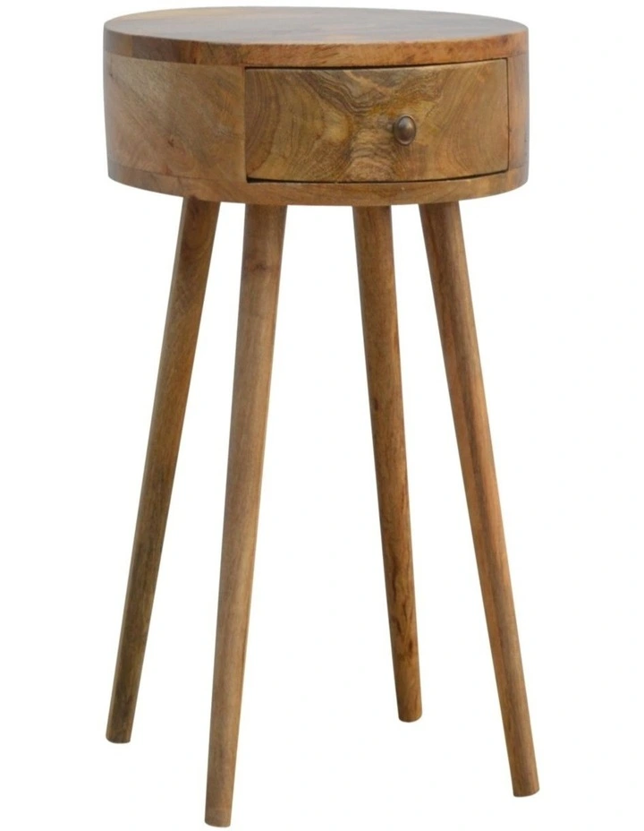 Artisan Furniture Solid Wood Nordic Circular Shaped Bedside, Beige, 1 Drawer image 3