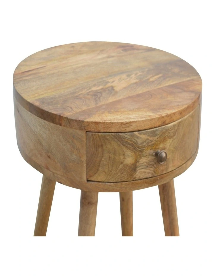 Artisan Furniture Solid Wood Nordic Circular Shaped Bedside, Beige, 1 Drawer image 4
