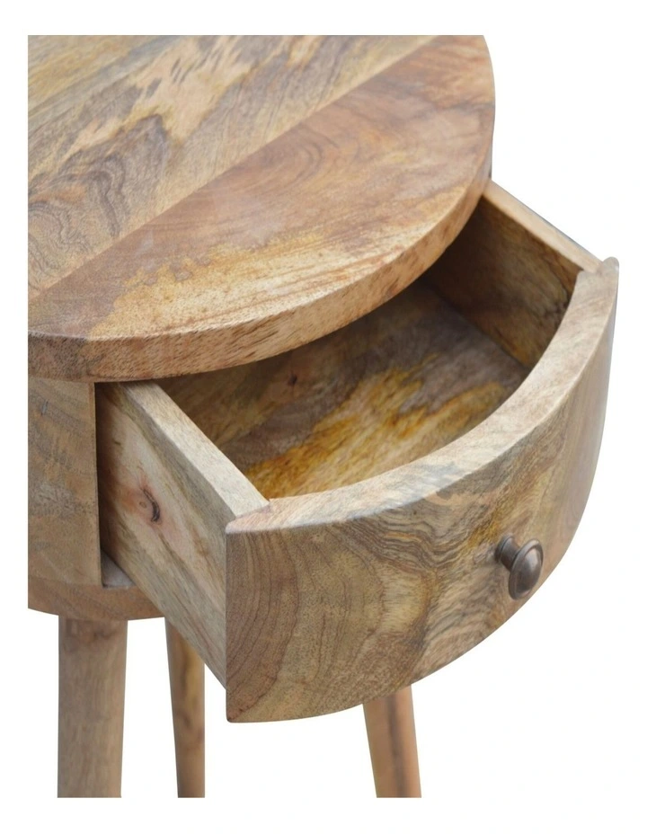 Artisan Furniture Solid Wood Nordic Circular Shaped Bedside, Beige, 1 Drawer image 5