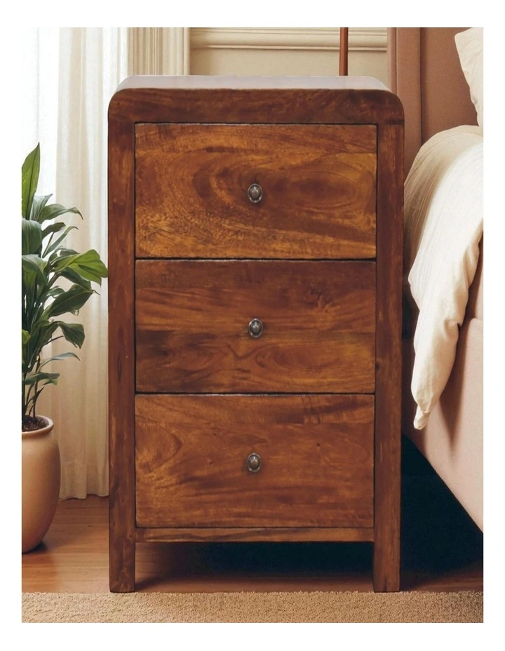 Artisan Furniture Solid Wood Aspen 3 Drawer Bedside,  Dark Brown image 2