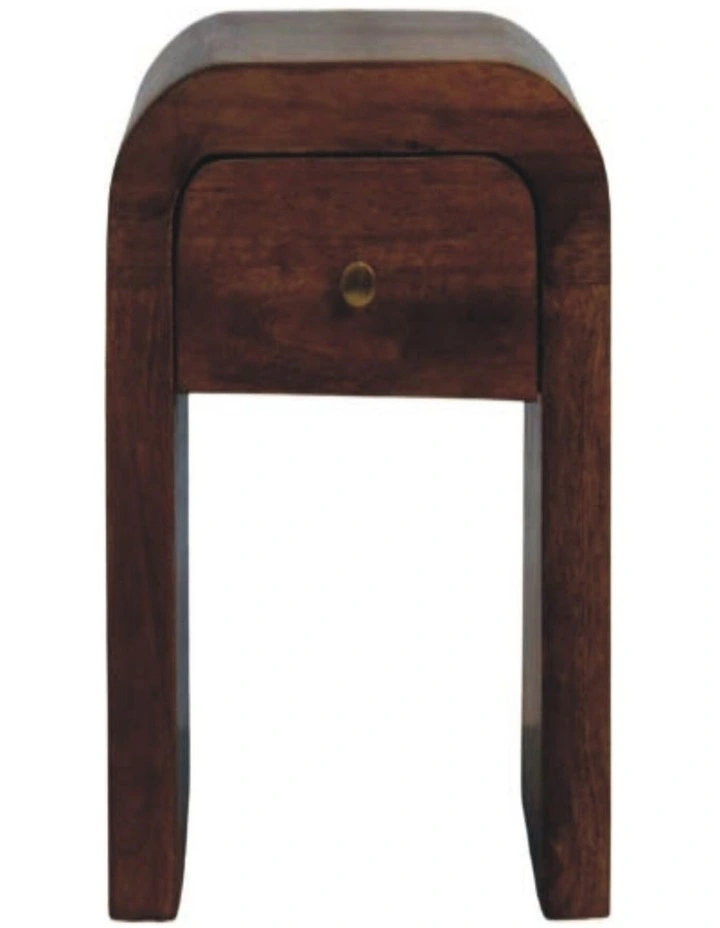 Artisan Furniture Solid Wood Curved Bedside Table, 1 Drawer, Brown image 1