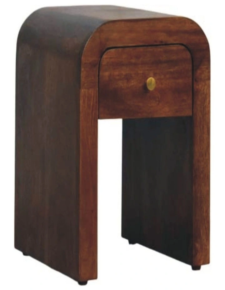 Artisan Furniture Solid Wood Curved Bedside Table, 1 Drawer, Brown image 3