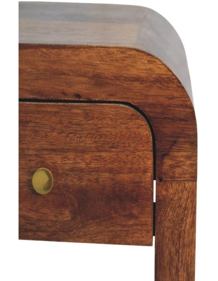 Artisan Furniture Solid Wood Curved Bedside Table, 1 Drawer, Brown image 4
