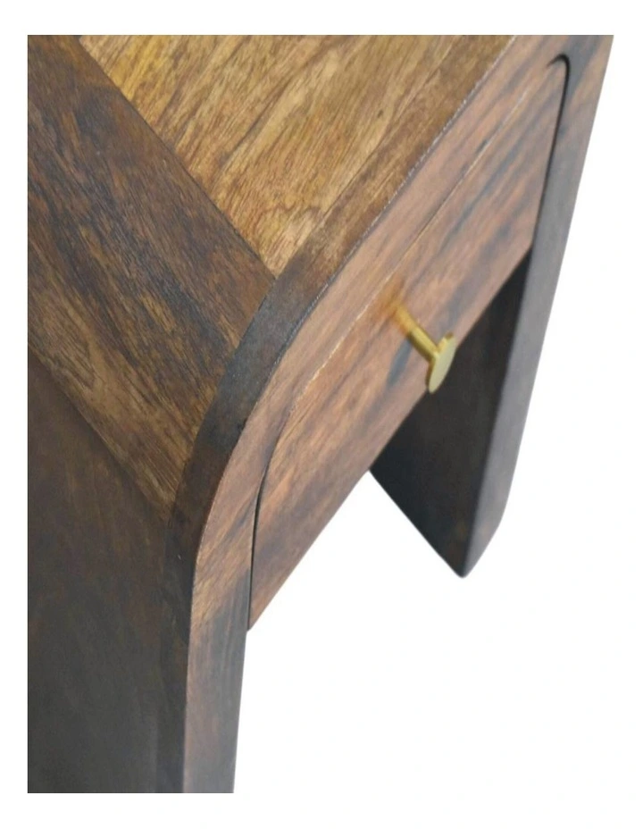 Artisan Furniture Solid Wood Curved Bedside Table, 1 Drawer, Brown image 5
