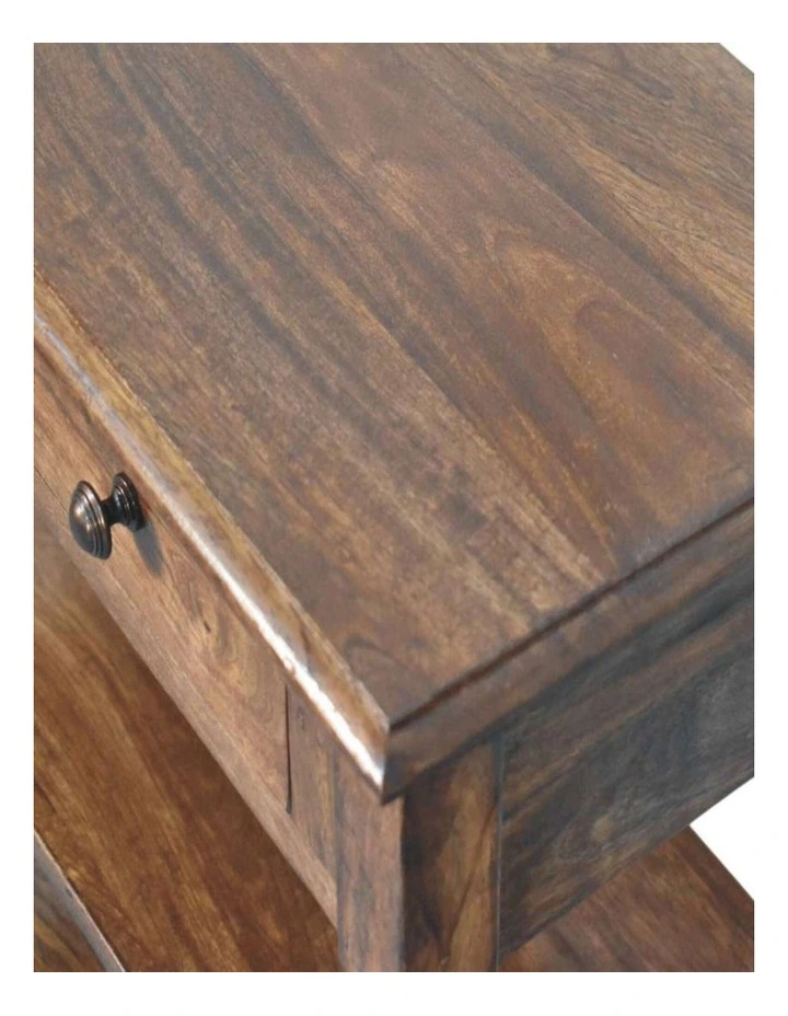 Artisan Furniture Solid Wood Turned Leg Side Table with Shelves, 2 Drawers & 2 Open Slots, Brown image 4