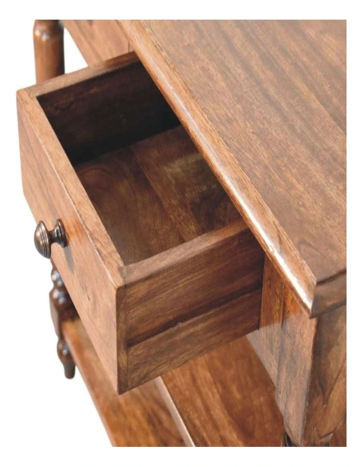 Artisan Furniture Solid Wood Turned Leg Side Table with Shelves, 2 Drawers & 2 Open Slots, Brown image 5