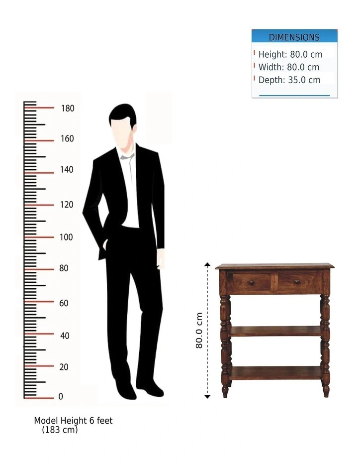 Artisan Furniture Solid Wood Turned Leg Side Table with Shelves, 2 Drawers & 2 Open Slots, Brown image 7